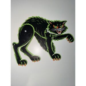 VTG Beistle Halloween Black Cat Jointed Die Cut Black Retro Wall Decor 11 x 6